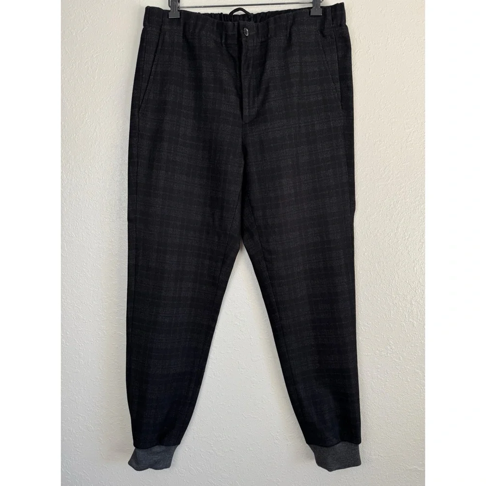 Vince wool blend black gray plaid jogger pants 34 - Picture 2 of 12